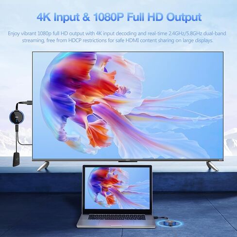 جهاز إرسال TIMBOOTECH 4K لاسلكي HDMI 2 وجهاز استقبال واحد، 2.4/5.8 جيجا هرتز HDMI لاسلكي متعدد TX، موسع فيديو وصوت لأجهزة الكمبيوتر المحمول، DSLR، صندوق التلفزيون، الهاتف الذكي للشاشة، جهاز العرض، التلفزيون - 328FT in Kuwait