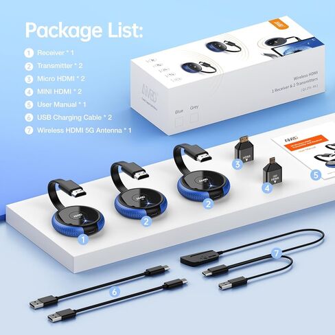 جهاز إرسال TIMBOOTECH 4K لاسلكي HDMI 2 وجهاز استقبال واحد، 2.4/5.8 جيجا هرتز HDMI لاسلكي متعدد TX، موسع فيديو وصوت لأجهزة الكمبيوتر المحمول، DSLR، صندوق التلفزيون، الهاتف الذكي للشاشة، جهاز العرض، التلفزيون - 328FT in Kuwait
