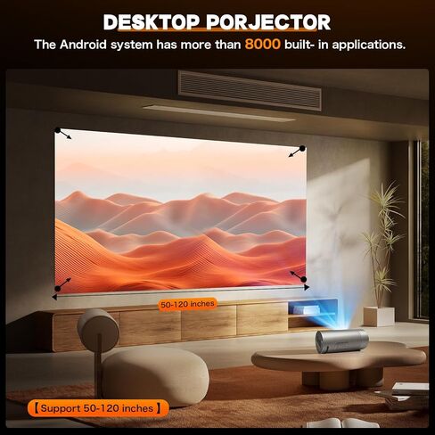 جهاز عرض ذكي مع واي فاي وبلوتوث، جهاز عرض صغير يدعم 4K 1080P، أجهزة عرض أفلام محمولة مدمجة، متوافق مع HDMI/USB/الهاتف الذكي/صندوق التلفزيون/الكمبيوتر المحمول لغرفة النوم والمكتب والاستخدام الخارجي in Kuwait