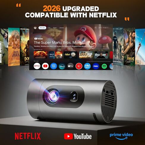 جهاز عرض ذكي مع واي فاي وبلوتوث، جهاز عرض صغير يدعم 4K 1080P، أجهزة عرض أفلام محمولة مدمجة، متوافق مع HDMI/USB/الهاتف الذكي/صندوق التلفزيون/الكمبيوتر المحمول لغرفة النوم والمكتب والاستخدام الخارجي in Kuwait