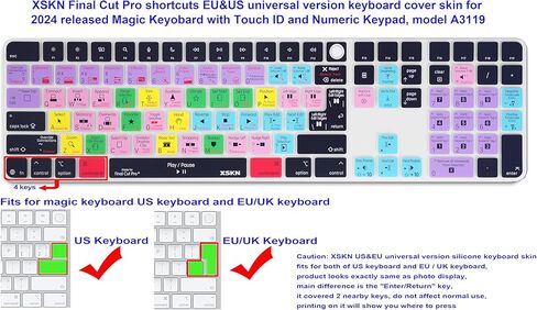 غطاء لوحة المفاتيح XSKN Final Cut Pro Shortcuts يناسب لوحة المفاتيح السحرية Apple 2024 iMac M4 Chip مع معرف اللمس ولوحة المفاتيح الرقمية A3119 in Kuwait