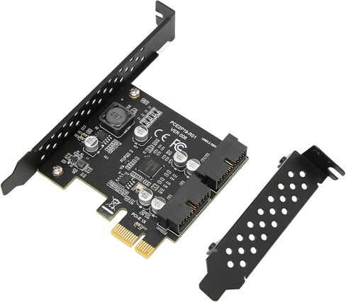 بطاقة توسيع Heayzoki PCI E 1X إلى USB 3.2 GEN1 بسرعة 5 جيجابت في الثانية، موصل ثنائي المنفذ 19PIN، بطاقة رفع موصل اللوحة الأمامية، لنظام WinXP، لـ 8 10 11، لنظام Linux (لوحة سوداء 19PIN) in Saudi Arabia