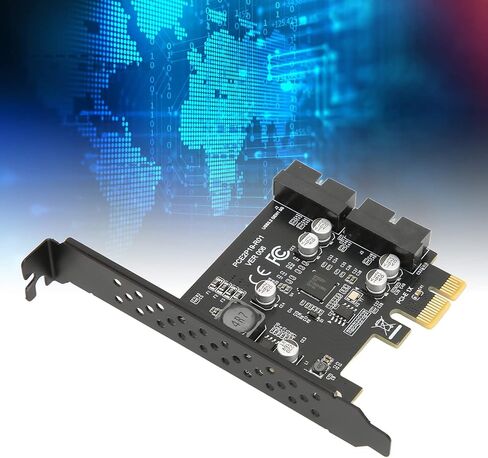 بطاقة توسيع Heayzoki PCI E 1X إلى USB 3.2 GEN1 بسرعة 5 جيجابت في الثانية، موصل ثنائي المنفذ 19PIN، بطاقة رفع موصل اللوحة الأمامية، لنظام WinXP، لـ 8 10 11، لنظام Linux (لوحة سوداء 19PIN) in Saudi Arabia