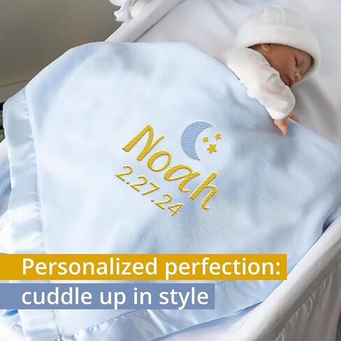 Ships Next Day Personalized Baby Blanket with Embroidered Name - Soft Customized Baby Blanket for Boys and Girls Made in USA - Personalized Custom Blanket with Name - Blue in Saudi Arabia