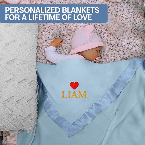 Ships Next Day Personalized Baby Blanket with Embroidered Name - Soft Customized Baby Blanket for Boys and Girls Made in USA - Personalized Custom Blanket with Name - Blue in Saudi Arabia