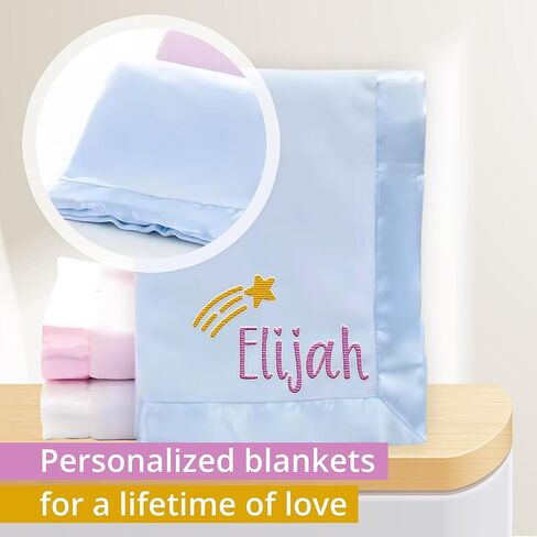 Ships Next Day Personalized Baby Blanket with Embroidered Name - Soft Customized Baby Blanket for Boys and Girls Made in USA - Personalized Custom Blanket with Name - Blue in Saudi Arabia