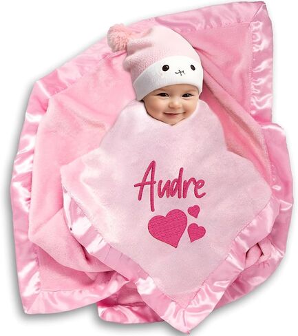 Ships Next Day Personalized Baby Blanket with Embroidered Name - Soft Customized Baby Blanket for Boys and Girls Made in USA - Personalized Custom Blanket with Name - Blue in Saudi Arabia