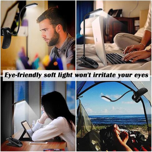 Portable Rechargeable Reading Light USB Clip LED Lamp Touch Control Three Level Dimming 5500K 6500K Eye Care Lighting Adjustable Angle Compact Design for Home Office Study Camping Desk in Saudi Arabia