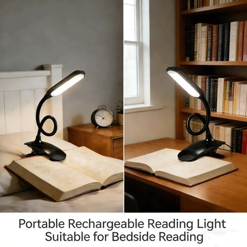 Portable Rechargeable Reading Light USB Clip LED Lamp Touch Control Three Level Dimming 5500K 6500K Eye Care Lighting Adjustable Angle Compact Design for Home Office Study Camping Desk in Saudi Arabia