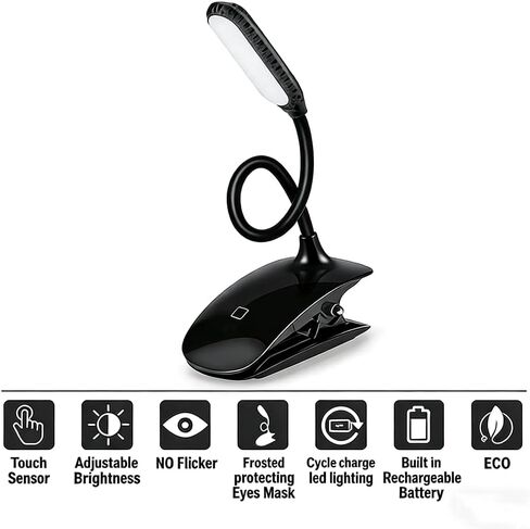 Portable Rechargeable Reading Light USB Clip LED Lamp Touch Control Three Level Dimming 5500K 6500K Eye Care Lighting Adjustable Angle Compact Design for Home Office Study Camping Desk in Saudi Arabia