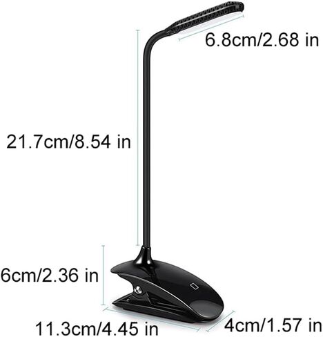 Portable Rechargeable Reading Light USB Clip LED Lamp Touch Control Three Level Dimming 5500K 6500K Eye Care Lighting Adjustable Angle Compact Design for Home Office Study Camping Desk in Saudi Arabia