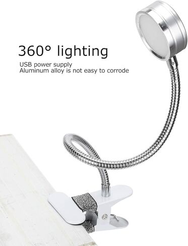 مشبك على مشبك القراءة، أضواء القراءة LED، درجة حرارة اللون البارد الدافئ USB 360 درجة معقوفة قابلة للتعديل (فضي) in Saudi Arabia