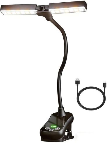 Rechargeable Clip Reading Light 14 LEDs Three Color Modes Eight Level Stepless Dimming Type C Charging Flexible Three Hundred Sixty Degree Arm Lightweight For Reading Piano And Sheet Music Gif in Saudi Arabia