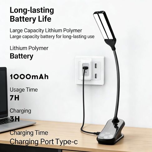 Rechargeable Clip Reading Light 14 LEDs Three Color Modes Eight Level Stepless Dimming Type C Charging Flexible Three Hundred Sixty Degree Arm Lightweight For Reading Piano And Sheet Music Gif in Saudi Arabia