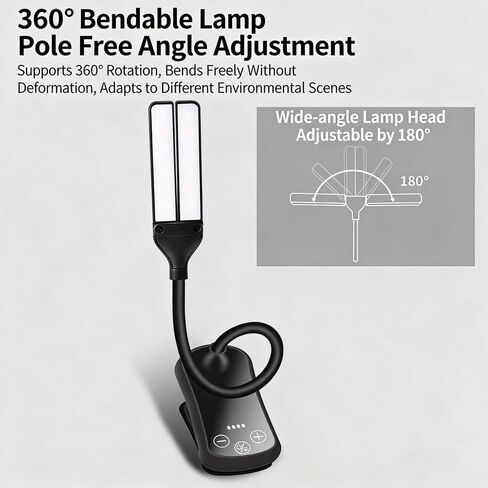 Rechargeable Clip Reading Light 14 LEDs Three Color Modes Eight Level Stepless Dimming Type C Charging Flexible Three Hundred Sixty Degree Arm Lightweight For Reading Piano And Sheet Music Gif in Saudi Arabia