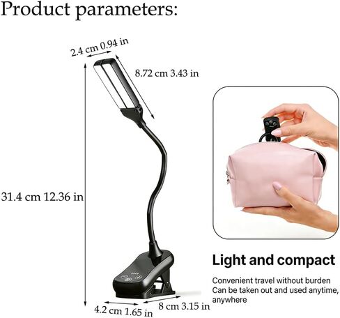 Rechargeable Clip Reading Light 14 LEDs Three Color Modes Eight Level Stepless Dimming Type C Charging Flexible Three Hundred Sixty Degree Arm Lightweight For Reading Piano And Sheet Music Gif in Saudi Arabia