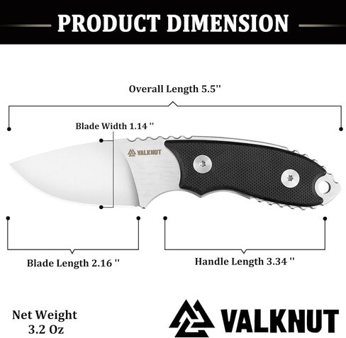 VALKNUT EDC Fixed Blade Neck Knife with Kydex Sheath Mini D2 Steel Small Pocket Knife, Mens Compact Knife for Outdoor Survival in Saudi Arabia
