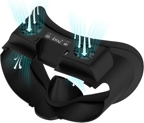 مروحة تبريد بغطاء الوجه لـ Oculus Quest 3، مبرد مروحة وسادة إسفنجية مريحة مع وضعين RGB، تهوية نشطة لدوران الهواء لتخفيف ضباب العدسة - أسود in Kuwait