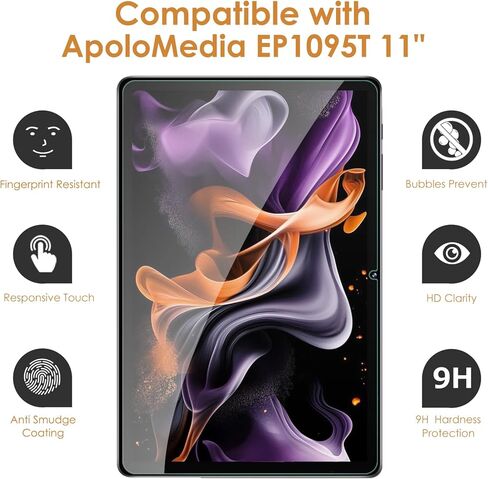 Screen Protector Compatible with ApoloMedia EP1095T 11" Tablet 2025 Android 16 15, Tempered Glass [HD Clarity] [9 Hardness] [Anti-Scratch] [9.86'' x 6.36'', 250.5mm x 161.5mm], 2-Pack in Saudi Arabia