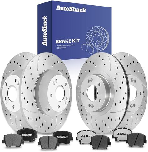 AutoShack Front & Rear Drilled & Slotted Brake Rotors Ceramic Brake Pads Replacement For 2016-2020 Kia Sorento 2017-2018 Hyundai Santa Fe Sport Black Matte Finish 12-PC Brake Kit BlackShield in Saudi Arabia