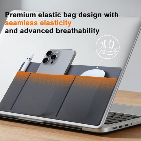 Feacn 3-Pocket Organizer Storage Pouch, Adhesive Laptop Accessory Organizer, for Portable HDD, SSD, USB Drive, Mouse, Cables, Mouse Holder for Laptop, External Hard Drive Holder for Laptops, Dark Gray in Saudi Arabia