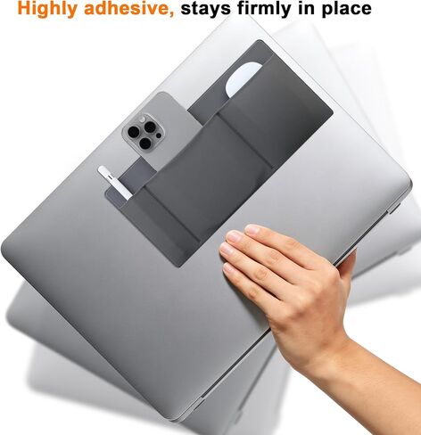 Feacn 3-Pocket Organizer Storage Pouch, Adhesive Laptop Accessory Organizer, for Portable HDD, SSD, USB Drive, Mouse, Cables, Mouse Holder for Laptop, External Hard Drive Holder for Laptops, Dark Gray in Saudi Arabia