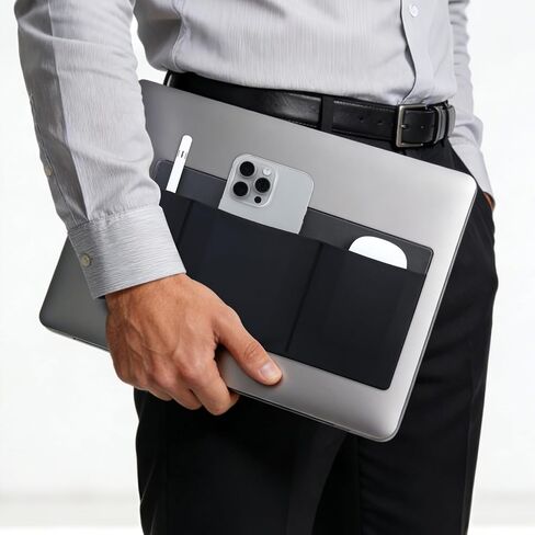 Feacn 3-Pocket Organizer Storage Pouch, Adhesive Laptop Accessory Organizer, for Portable HDD, SSD, USB Drive, Mouse, Cables, Mouse Holder for Laptop, External Hard Drive Holder for Laptops, Dark Gray in Saudi Arabia
