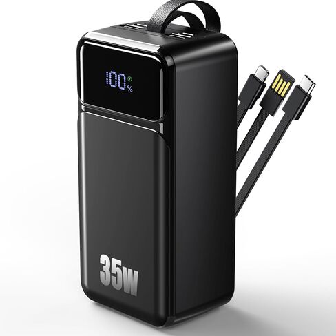 بنك طاقة بقدرة 80000 مللي أمبير في الساعة، شاحن محمول سريع الشحن بقدرة 35 وات مدمج بـ 3 كابلات مع 7 منافذ، حزمة بطارية خارجية عالية السعة لأجهزة iPhone وGalaxy وSteam Deck وأساسيات السفر والتخييم in Kuwait