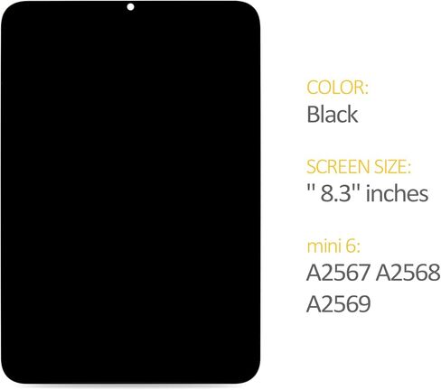 بديل شاشة A-MIND لجهاز iPad mini 6 2021 8.3 بوصة شاشة LCD ضبابية تعمل باللمس مجموعة رقمية سوداء متوافقة مع A2567 A2568 A2569 in Saudi Arabia