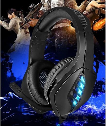 Gaming Headset with Microphone for Laptop PC Headset Gaming Headphones with Microphone Computer Noise Cancelling for Kids Adults Led Lights Deep Bass Wired Backlit (Color : Red) (Black) in Saudi Arabia