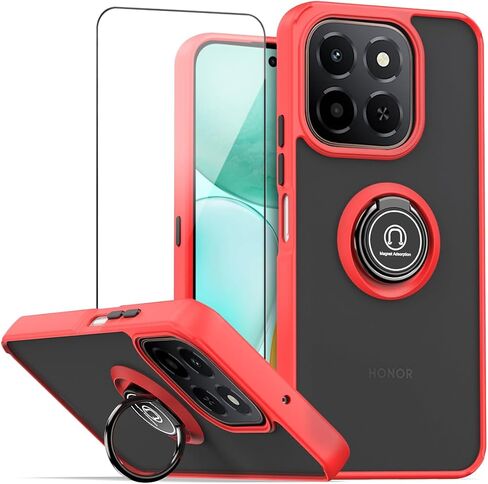حافظة QUIETIP متوافقة مع هاتف Honor X6C مع واقي شاشة، TPU + غطاء حامل حامل مثبت على السيارة بحلقة مغناطيسية صلبة من البولي كربونات، أسود in Saudi Arabia
