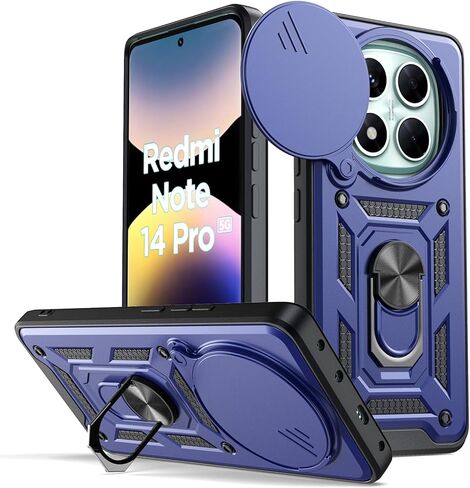 مناسب لحافظة الهاتف المحمول Xiaomi Redmi Note 14 Pro 5G، مع غطاء كاميرا منزلق، ودعامة دوارة 360 درجة وغطاء واقي من السيليكون TPU - أسود in Saudi Arabia