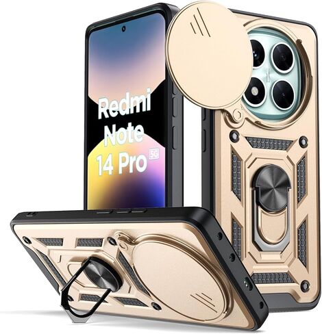 مناسب لحافظة الهاتف المحمول Xiaomi Redmi Note 14 Pro 5G، مع غطاء كاميرا منزلق، ودعامة دوارة 360 درجة وغطاء واقي من السيليكون TPU - أسود in Saudi Arabia