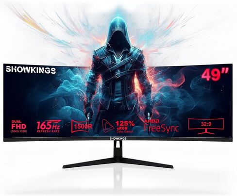 شاشة ألعاب QHD منحنية 49 بوصة، 1500R 165 هرتز 32:9 QHD 3840x1080 شاشة كمبيوتر، 125% sRGB VESA DisplayHDR، تدعم التثبيت على الحائط، العناية بالعين in Saudi Arabia