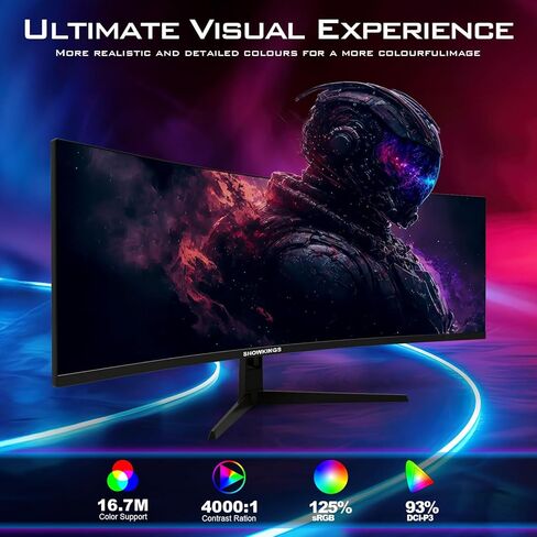 شاشة ألعاب QHD منحنية 49 بوصة، 1500R 165 هرتز 32:9 QHD 3840x1080 شاشة كمبيوتر، 125% sRGB VESA DisplayHDR، تدعم التثبيت على الحائط، العناية بالعين in Saudi Arabia