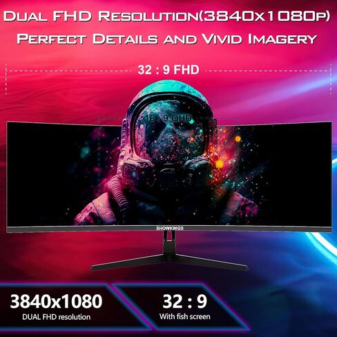 شاشة ألعاب QHD منحنية 49 بوصة، 1500R 165 هرتز 32:9 QHD 3840x1080 شاشة كمبيوتر، 125% sRGB VESA DisplayHDR، تدعم التثبيت على الحائط، العناية بالعين in Saudi Arabia