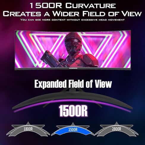شاشة ألعاب QHD منحنية 49 بوصة، 1500R 165 هرتز 32:9 QHD 3840x1080 شاشة كمبيوتر، 125% sRGB VESA DisplayHDR، تدعم التثبيت على الحائط، العناية بالعين in Saudi Arabia