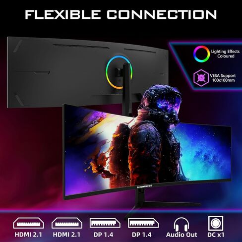 شاشة ألعاب QHD منحنية 49 بوصة، 1500R 165 هرتز 32:9 QHD 3840x1080 شاشة كمبيوتر، 125% sRGB VESA DisplayHDR، تدعم التثبيت على الحائط، العناية بالعين in Saudi Arabia