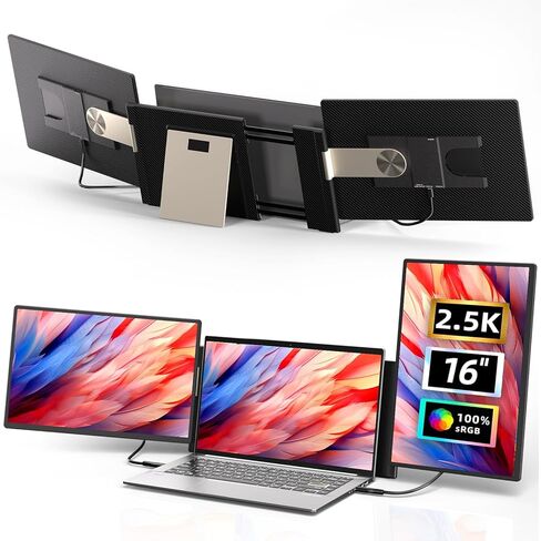 شاشة كمبيوتر محمول موسع 2.5K - شاشة محمولة مزدوجة مقاس 16 بوصة 2560x1600P QHD 100% sRGB IPS 235 درجة دوران تصميم شاشة قابل للفصل متوافق إضافي مع Mac Wins Dex Chrome يناسب أجهزة الكمبيوتر المحمولة مقاس 13 بوصة - 17 بوصة in Saudi Arabia