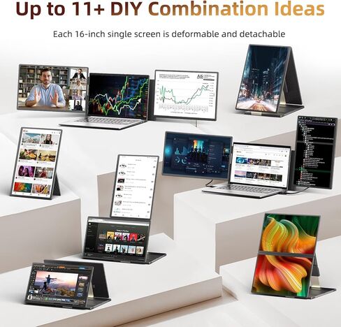 شاشة كمبيوتر محمول موسع 2.5K - شاشة محمولة مزدوجة مقاس 16 بوصة 2560x1600P QHD 100% sRGB IPS 235 درجة دوران تصميم شاشة قابل للفصل متوافق إضافي مع Mac Wins Dex Chrome يناسب أجهزة الكمبيوتر المحمولة مقاس 13 بوصة - 17 بوصة in Saudi Arabia