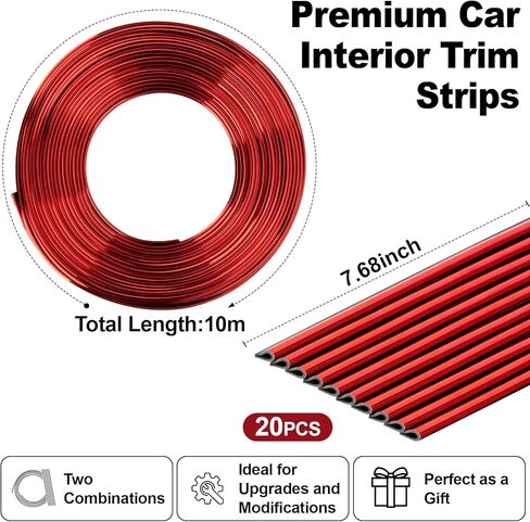 20pcs شريط الديكور مكيف الهواء - مخرج هواء هواء أحمر الديكور وشرائح تقليم داخلية 33 قدم مع تركيب أداة التثبيت الداخلية المرنة المناسبة لمعظم المركبات in Saudi Arabia