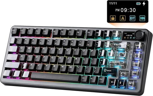 YUNZII B75 PRO MAX QMK/VIA Wireless Mechanical Keyboard,75% Layout with Screen and Knob,Custom Hot Swap Gasket,Creamy Pre-lubed Switches,Bluetooth/Type-C/2.4G for Win/Mac (Black,Cocoa Cream V2 Switch) in Saudi Arabia