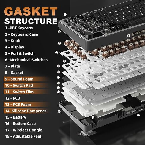 YUNZII B75 PRO MAX QMK/VIA Wireless Mechanical Keyboard,75% Layout with Screen and Knob,Custom Hot Swap Gasket,Creamy Pre-lubed Switches,Bluetooth/Type-C/2.4G for Win/Mac (Black,Cocoa Cream V2 Switch) in Saudi Arabia