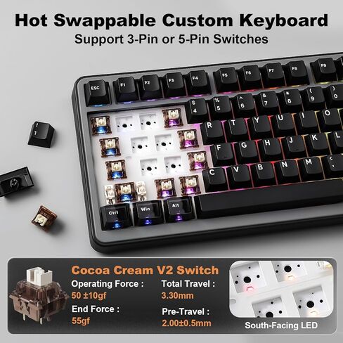 YUNZII B75 PRO MAX QMK/VIA Wireless Mechanical Keyboard,75% Layout with Screen and Knob,Custom Hot Swap Gasket,Creamy Pre-lubed Switches,Bluetooth/Type-C/2.4G for Win/Mac (Black,Cocoa Cream V2 Switch) in Saudi Arabia