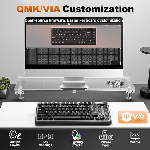 YUNZII B75 PRO MAX QMK/VIA Wireless Mechanical Keyboard,75% Layout with Screen and Knob,Custom Hot Swap Gasket,Creamy Pre-lubed Switches,Bluetooth/Type-C/2.4G for Win/Mac (Black,Cocoa Cream V2 Switch) in Saudi Arabia
