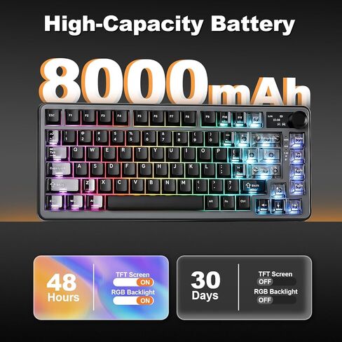 YUNZII B75 PRO MAX QMK/VIA Wireless Mechanical Keyboard,75% Layout with Screen and Knob,Custom Hot Swap Gasket,Creamy Pre-lubed Switches,Bluetooth/Type-C/2.4G for Win/Mac (Black,Cocoa Cream V2 Switch) in Saudi Arabia