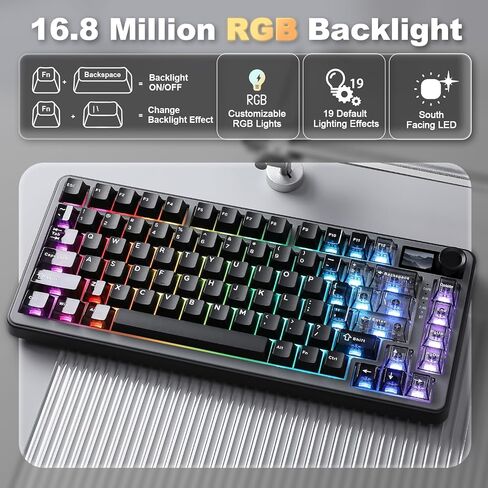 YUNZII B75 PRO MAX QMK/VIA Wireless Mechanical Keyboard,75% Layout with Screen and Knob,Custom Hot Swap Gasket,Creamy Pre-lubed Switches,Bluetooth/Type-C/2.4G for Win/Mac (Black,Cocoa Cream V2 Switch) in Saudi Arabia