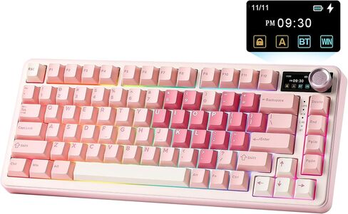 YUNZII B75 PRO MAX QMK/VIA Wireless Mechanical Keyboard,75% Layout with Screen and Knob,Custom Hot Swap Gasket,Creamy Pre-lubed Switches,Bluetooth/Type-C/2.4G for Win/Mac (Black,Cocoa Cream V2 Switch) in Saudi Arabia