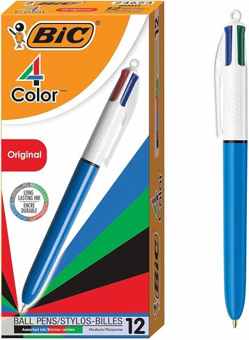 BIC 4-Color Original Retractable Ball Pens, Medium Point (1.0mm), 12-Count Pack, Retractable Ball Pen With Long-Lasting Ink in Saudi Arabia