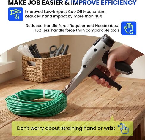 مسدس ربط بسحاب مريح موفر للجهد - أداة تثبيت ربط كابل شد قابلة للتعديل مع مقبض 16 موضع، قطع متساطح وقوة مقبض منخفضة، تناسب روابط الكابلات الصغيرة (8 رطل) إلى روابط الكابلات القياسية (50 رطلاً) in Kuwait